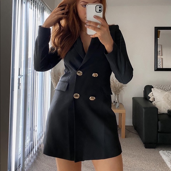 ZARA | NWT DOUBLE BREASTED LONG BLAZER BLACK L - Picture 6 of 15